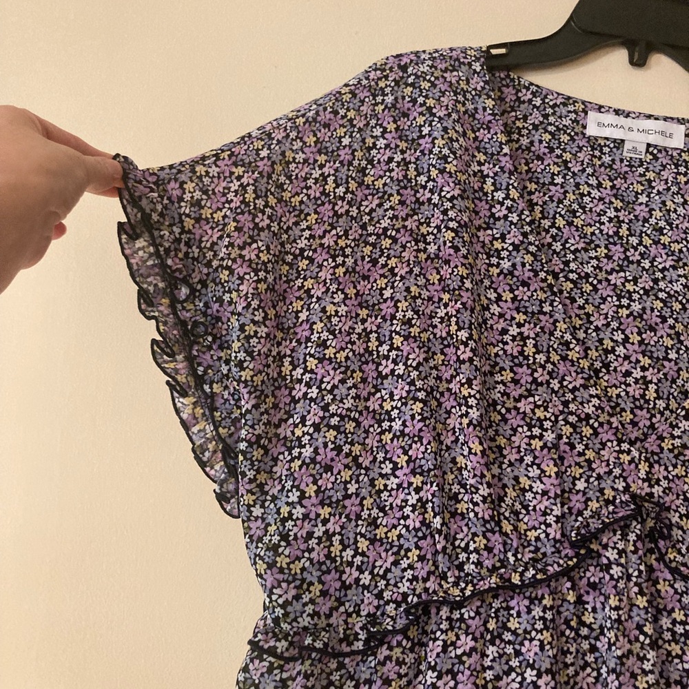 Women’s Short Dolman Sleeve Empire Waist Maxi Dress Purple Black Yellow Size XL - Picture 6 of 13